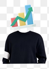 Growing charts head png man, marketing remixed media, transparent background