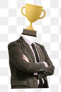 Trophy head png businessman sticker, business success remixed media, transparent background