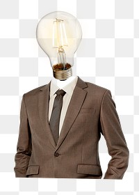 Businessman png light bulb head sticker, business, creative remixed media, transparent background