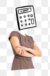 Calculator head png businesswoman sticker, accountant, finance remixed media, transparent background