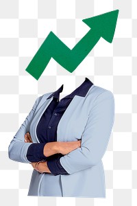 Upward arrow png businesswoman sticker, profit growth business remixed media, transparent background