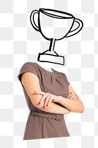 Trophy head png businesswoman sticker,  business success remixed media, transparent background
