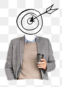 Dartboard head png businessman sticker, business targeting remixed media, transparent background