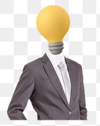 Businessman png light bulb head sticker, business, creative remixed media, transparent background