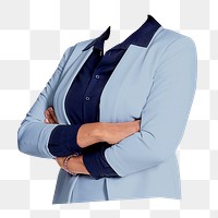 Headless businesswoman png sticker, arms crossed gesture image, transparent background