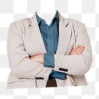 Headless businesswoman png sticker, arms crossed gesture image, transparent background