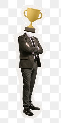 Trophy head png businessman sticker, business success remixed media, transparent background