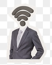 Wifi network png head businessman sticker, business connection remixed media, transparent background