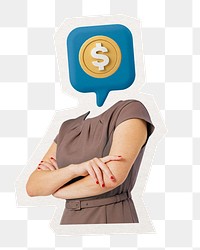 Money head png businesswoman sticker, accountant, finance remixed media, transparent background