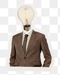 Businessman png light bulb head sticker, business, creative remixed media, transparent background