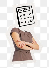 Calculator head png businesswoman sticker, accountant, finance remixed media, transparent background