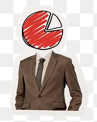 Pie chart head businessman, business analyst remixed media, transparent background