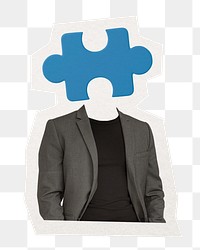 Jigsaw head png businessman sticker, business strategy remixed media, transparent background