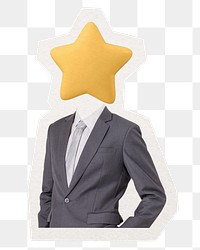 Star head png businessman sticker, top employee remixed media, transparent background