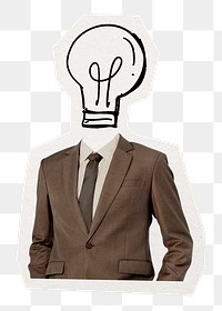 Businessman png light bulb head sticker, business, creative remixed media, transparent background