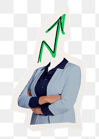 Upward arrow png businesswoman sticker, profit growth business remixed media, transparent background