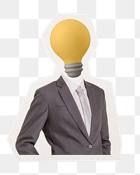 Businessman png light bulb head sticker, business, creative remixed media, transparent background