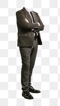 Headless businessman png sticker, arms crossed cut out on transparent background