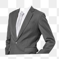 Headless businessman png sticker, wearing suit cut out on transparent background