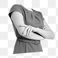 Headless businesswoman png sticker, arms crossed gesture image, transparent background