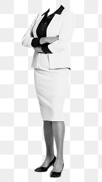 Headless businesswoman png sticker, arms crossed, transparent background