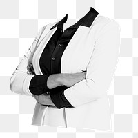 Headless businesswoman png sticker, arms crossed, transparent background