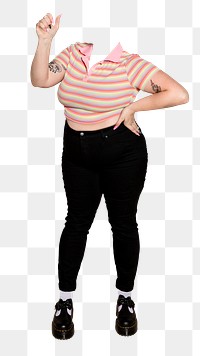 Headless woman png sticker, striped t-shirt, casual fashion, transparent background