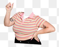 Headless woman png sticker, striped t-shirt, casual fashion, transparent background