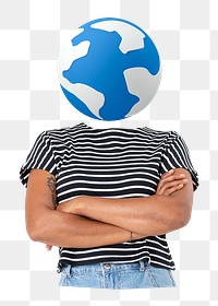 Globe head png woman sticker, student, education remixed media, transparent background