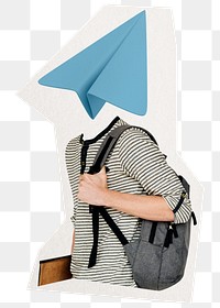 Paper plane png head man, student, education remixed media, transparent background