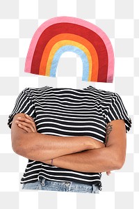 Rainbow head png woman sticker, weather remixed media, transparent background