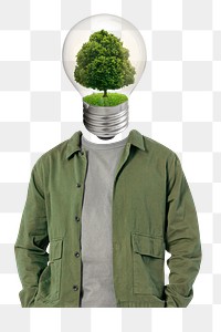 Tree bulb png head man, renewable energy, environment remixed media, transparent background