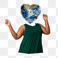 Heart globe png head woman, environment remixed media, transparent background