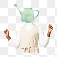 Watering can head png woman sticker, environment remixed media, transparent background