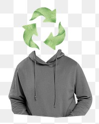 Recycle symbol head png man sticker, environment remixed media, transparent background