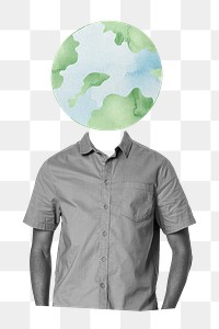 Globe head png man sticker, environment remixed media, transparent background