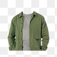 Headless man png sticker, wearing green jacket, transparent background