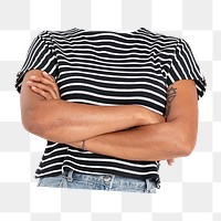 Headless woman png sticker, striped t-shirt, casual fashion, transparent background