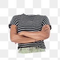 Headless woman png sticker, striped t-shirt, casual fashion, transparent background