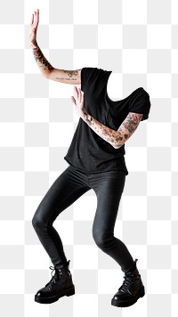 Headless tattooed woman png sticker, stop gesture, transparent background