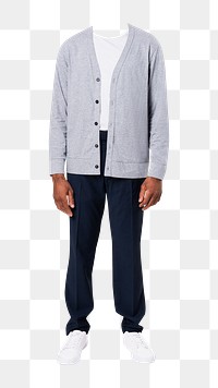 Headless man png sticker, wearing gray jacket, transparent background