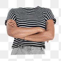 Headless woman png sticker, striped t-shirt, casual fashion, transparent background