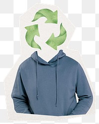 Recycle symbol head png man sticker, environment remixed media, transparent background