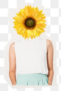 Sunflower head png woman sticker, Spring remixed media, transparent background