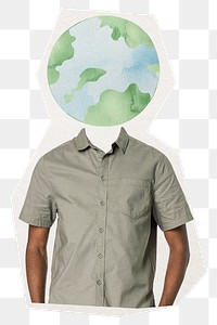 Globe head png man sticker, environment remixed media, transparent background