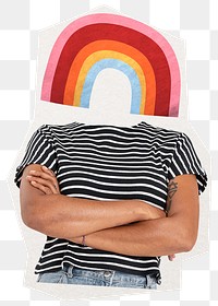 Rainbow head png woman sticker, weather remixed media, transparent background