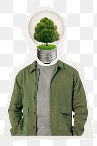 Tree bulb png head man, renewable energy, environment remixed media, transparent background