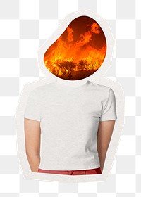 Wildfire head png woman sticker, global warming remixed media, transparent background