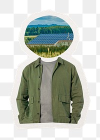 Solar panel head png man sticker, environment remixed media, transparent background