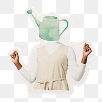 Watering can head png woman sticker, environment remixed media, transparent background